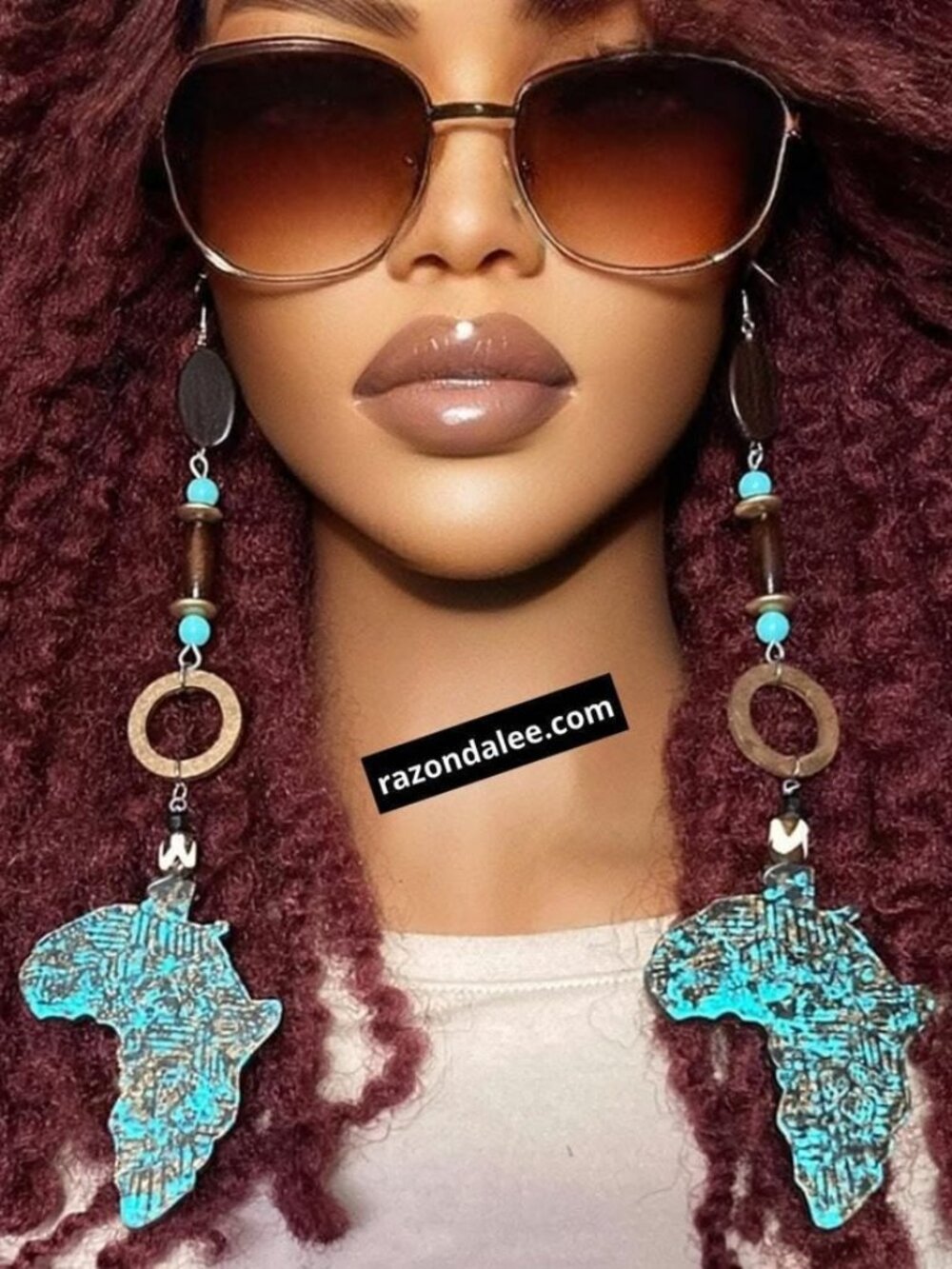 Elongated Dangle Earrings Wooden Africa Aqua Multi by Razonda Lee